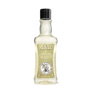 Reuzel 3-in-1 Tea Tree Shampoo 350ml, vista frontal de botella sobre blanco