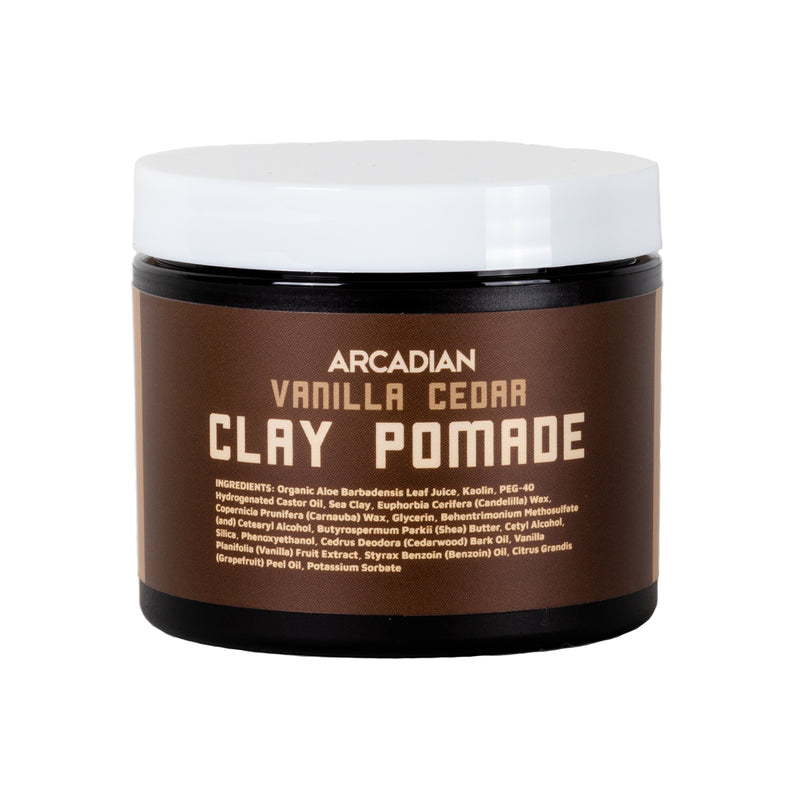 Arcadian Vanilla Cedar Clay Pomade, sterke hold, warme geur
