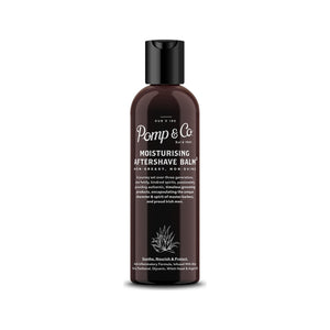 Pomp & Co. After Shave Balm, bote marrón de 100 ml, vista frontal con etiqueta