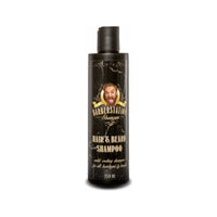 Barberstation Hair & Beard Shampoo - vista frontal de botella negra de 250 ml