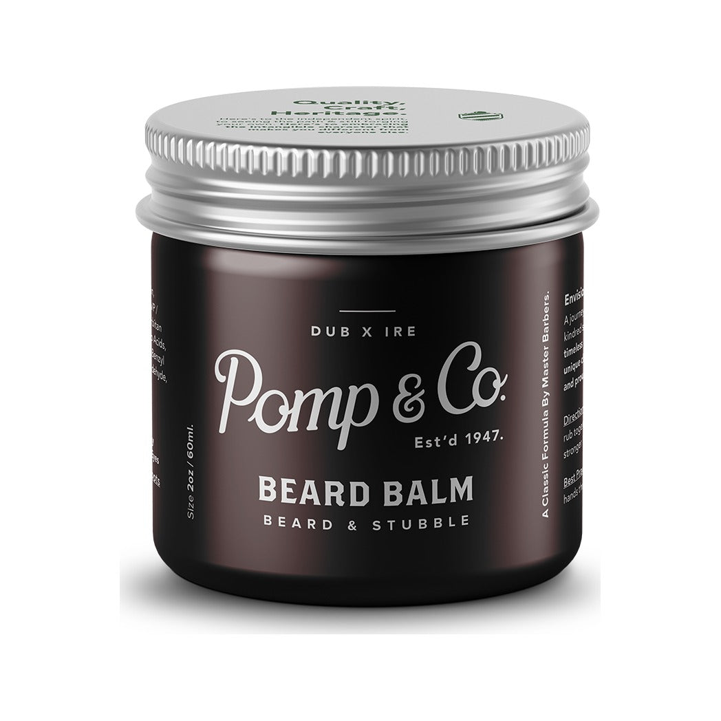 Pomp & Co. Beard Balm, tarro marrón cerrado con tapa plateada