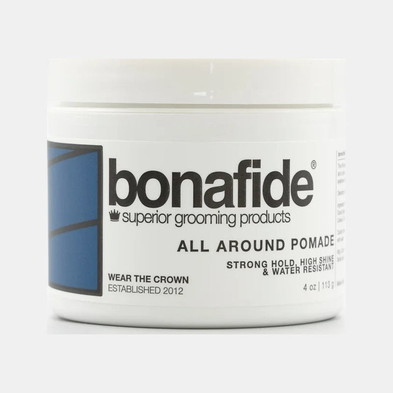 Bona Fide All Round Pomade, tarro blanco con etiqueta azul, vista frontal