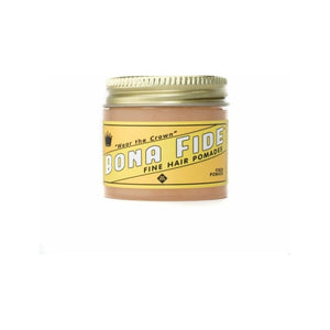 Bona Fide Fiber Pomade, tarro con tapa de rosca y etiqueta amarilla Fine Hair Pomades