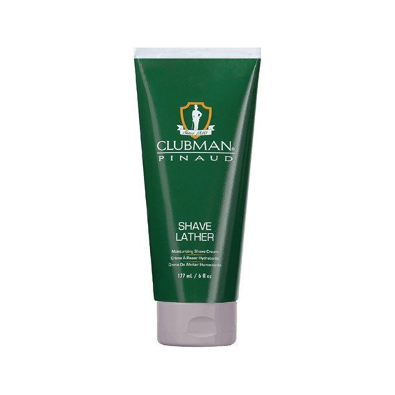 Ed. Pinaud Clubman Shave Lather, vista frontal de tubo de afeitar verde con tapa blanca