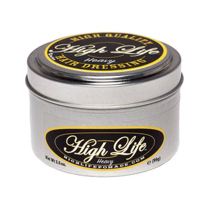 High Life Heavy Pomade, lata de metal con etiqueta negra y dorada, vista frontal