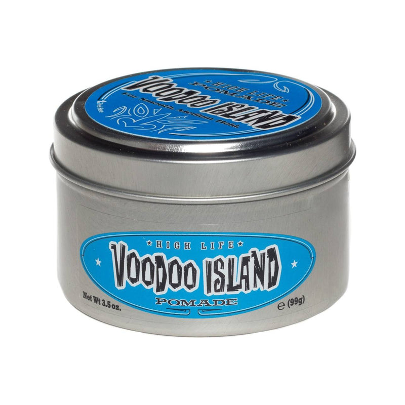 High Life Voodoo Island Pomade, lata azul con tapa, vista frontal 99g