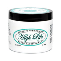 High Life Water Based Pomade - vista frontal de tarro blanco con logo ovalado verde