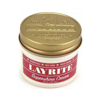 Layrite Supershine Cream, tarro cerrado con etiqueta roja y tapa dorada