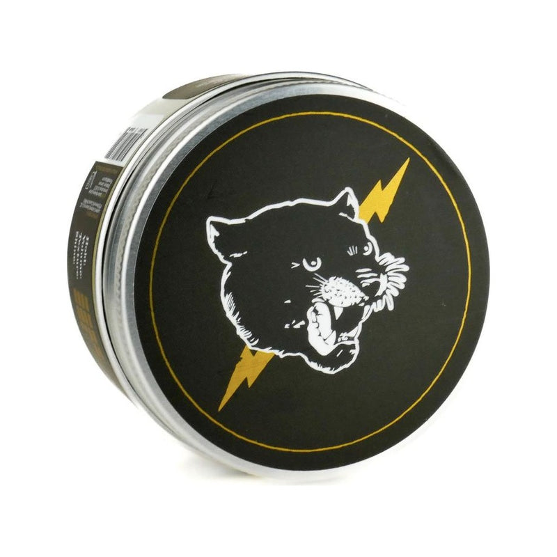 Lockhart's Paradox Sex Machine Pomade, lata con tapa negra e ilustración de pantera blanca
