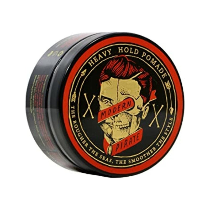 Modern Pirate Heavy Hold Pomade (Red) - vista superior en ángulo de lata con tapa roja y dorada