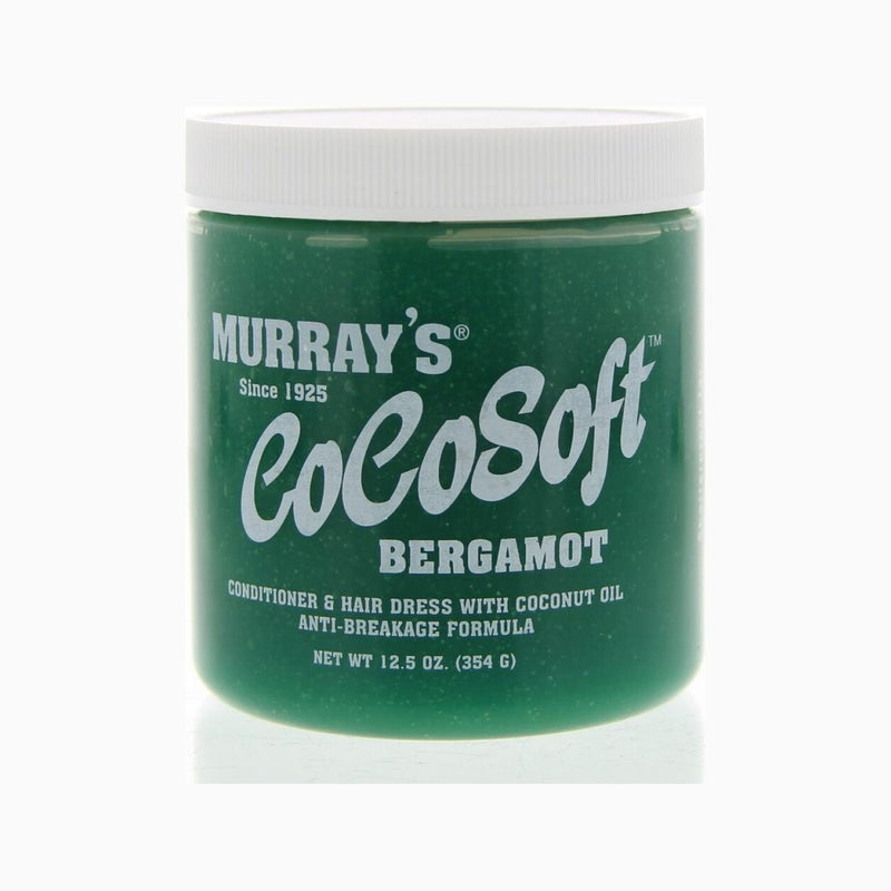 Murrays Cocosoft Bergamot - vista frontal de tarro verde sobre fondo blanco