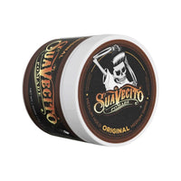 Suavecito Original Hold Pomade, tarro cerrado con logo de calavera, vista lateral