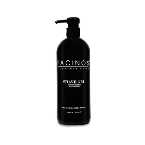 Pacinos Shave Gel - zwarte pompfles 750ml, vooraanzicht met etiket