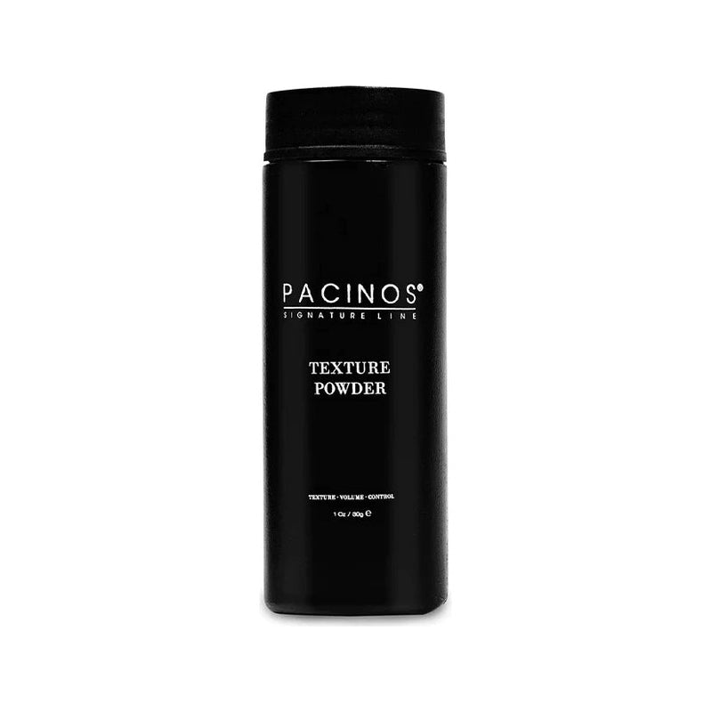 Pacinos Texture Powder, bote espolvoreador negro de 30 g, vista frontal con etiqueta