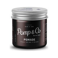 Pomp & Co. Pomada, vista frontal del tarro cerrado con tapa plateada