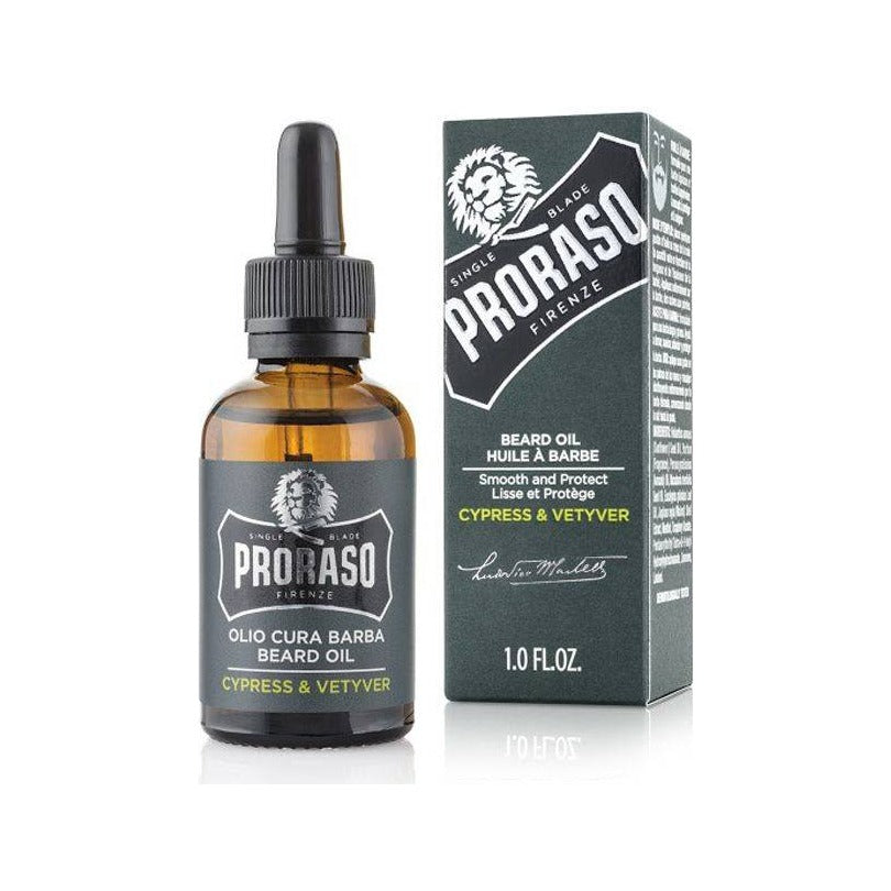 Proraso Baardolie Cypress & Vetyver 30 ml - druppelflesje met doosje, vooraanzicht