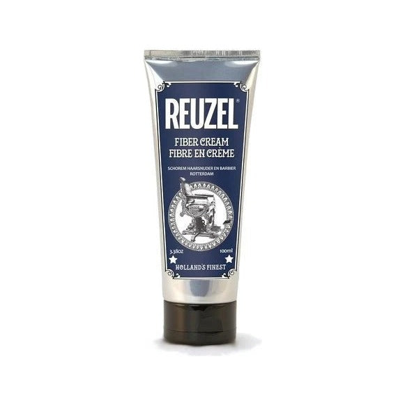 Reuzel Fiber Cream, vista frontal del tubo azul con etiqueta