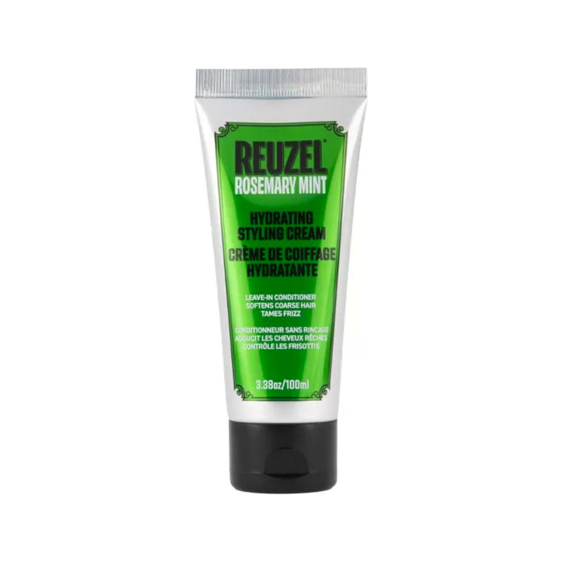 Reuzel Hydrating Styling Cream - vista frontal de tubo verde Rosemary Mint sobre fondo blanco