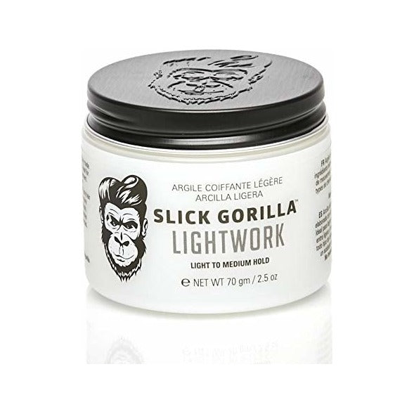 Slick Gorilla Lightwork, tarro cerrado con tapa negra y Light to Medium Hold en la etiqueta