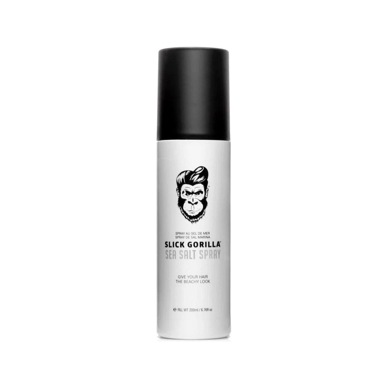 Slick Gorilla Sea Salt Spray, vista frontal de la botella blanca con tapón negro