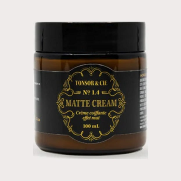 Tonsor & Cie Matte Cream, tarro ámbar con tapa negra y etiqueta dorada, 100 mL